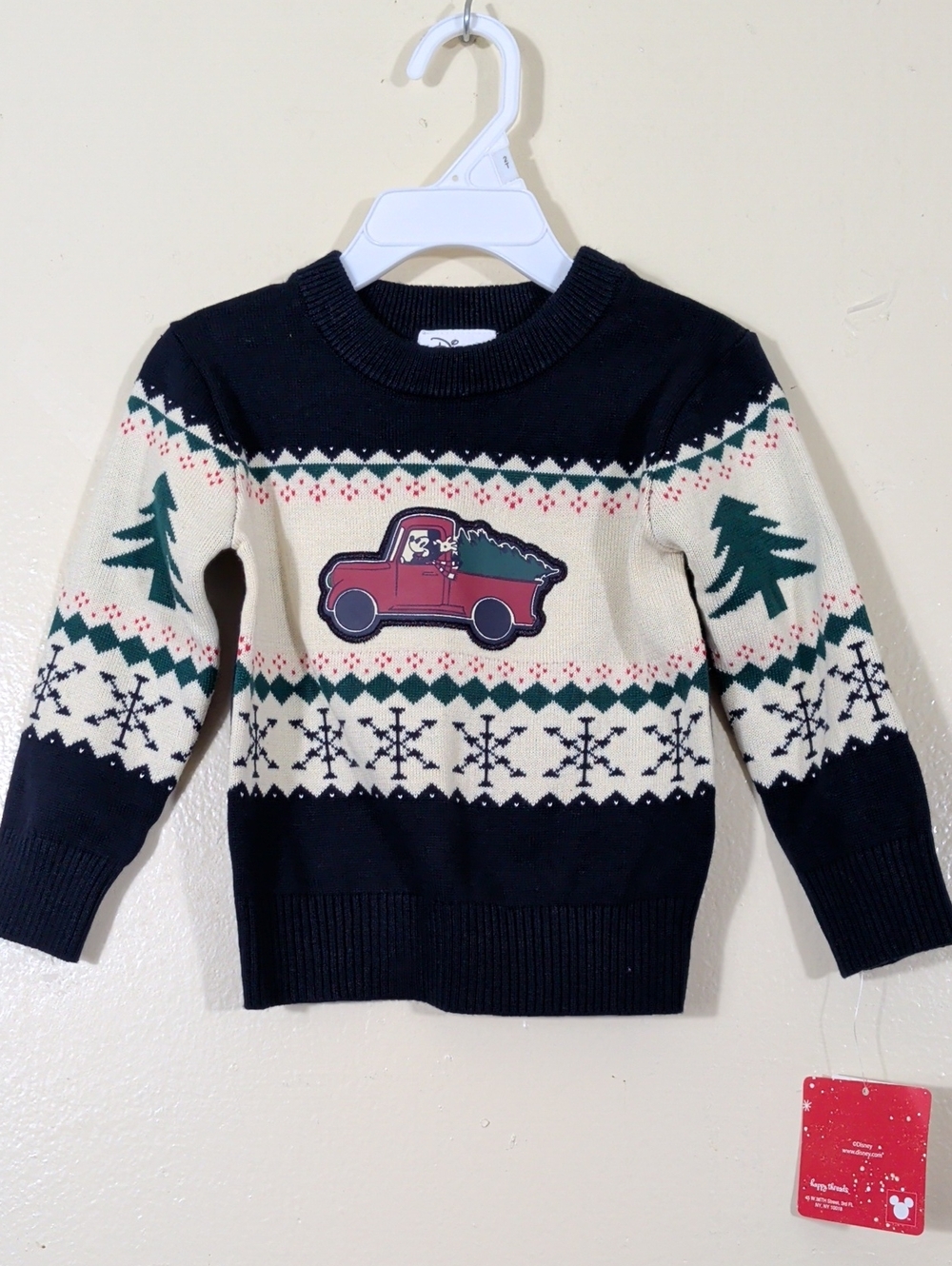 Disney Kids Holiday Knit Sweater - Navy and Cream with Red Truck Sz 12 Months